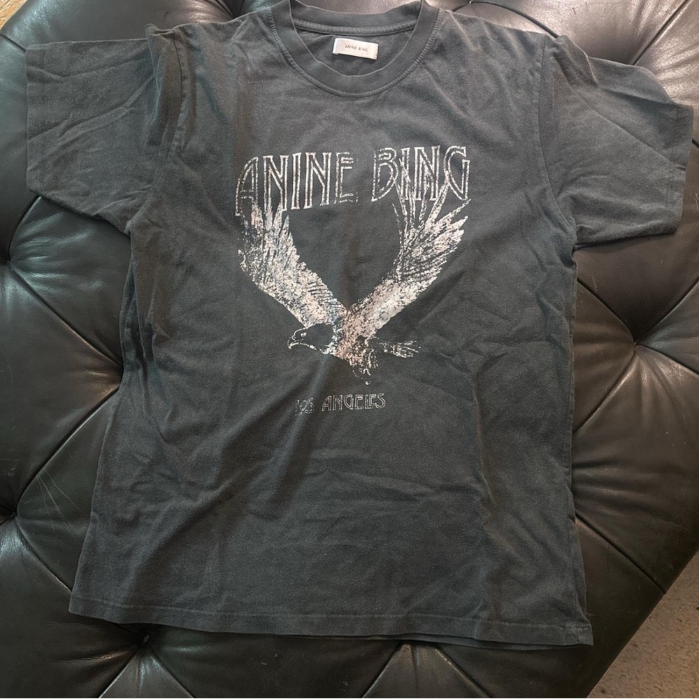 Anine Bing Charcoal Tee with Distressed Print